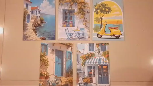 Set Of 5 Italian Vintage Homes Art Themed Wall Art Wooden Sticky Phototile Frames For Wall Home And Girls Room Decoration